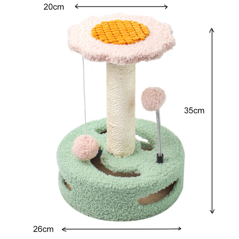 Green and pink sunflower cat scratching post