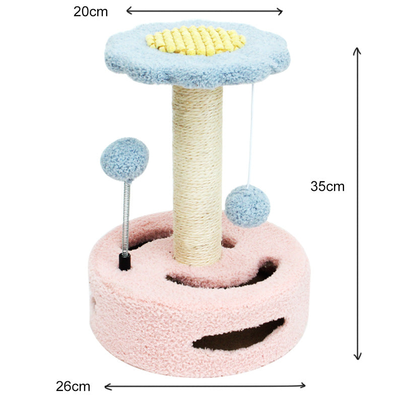 Blue and pink sunflower cat scratching post