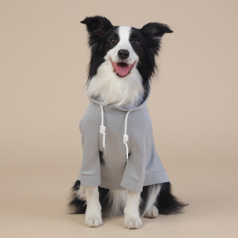 Grey classic dog sweatshirt with hood and drawstrings