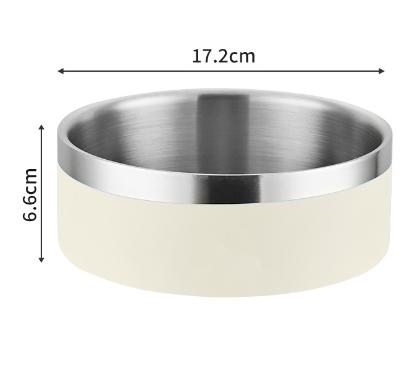 Beige and silver stainless steel pet bowl