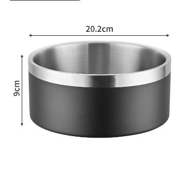 Black and silver stainless steel pet bowl