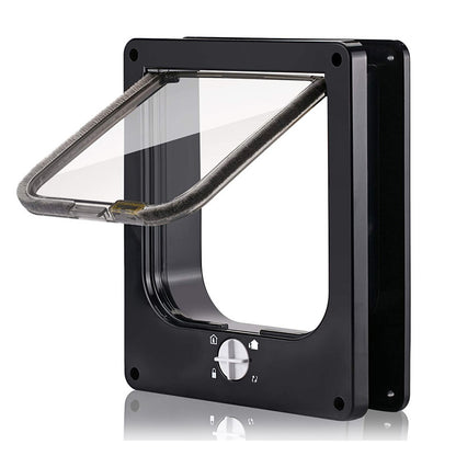 Size M Black 4-Way Locking Pet Flap Door for Cats and Small Dogs - Weatherproof Magnetic Cat Door
