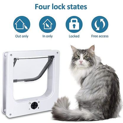 Size M Black 4-Way Locking Pet Flap Door for Cats and Small Dogs - Weatherproof Magnetic Cat Door
