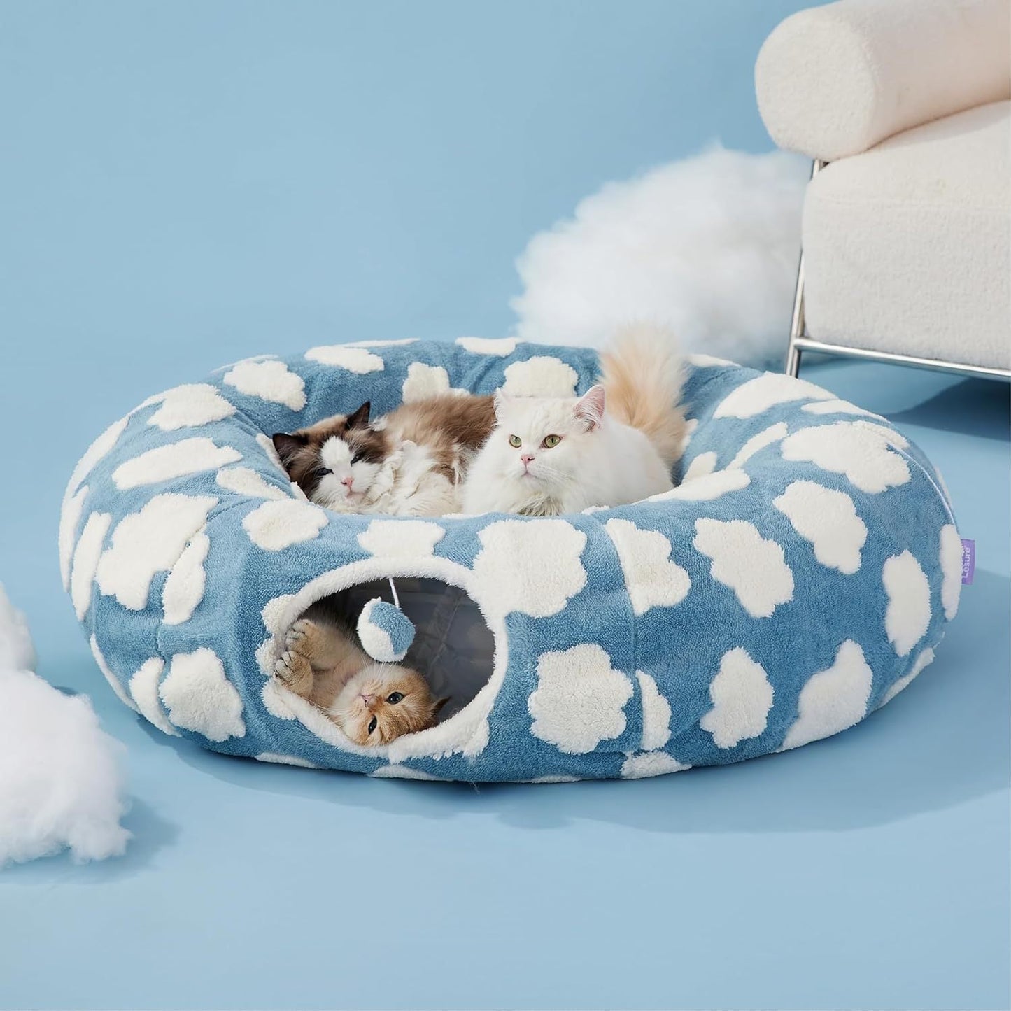 Blue daisy cat tunnel bed