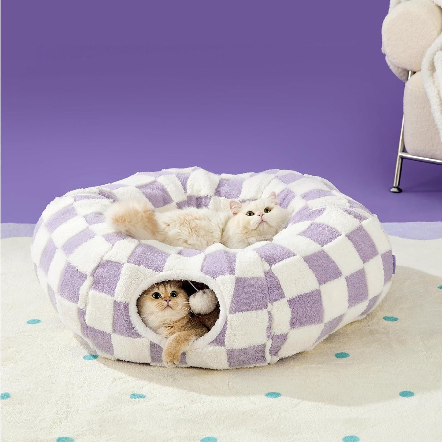 Purple daisy cat tunnel bed