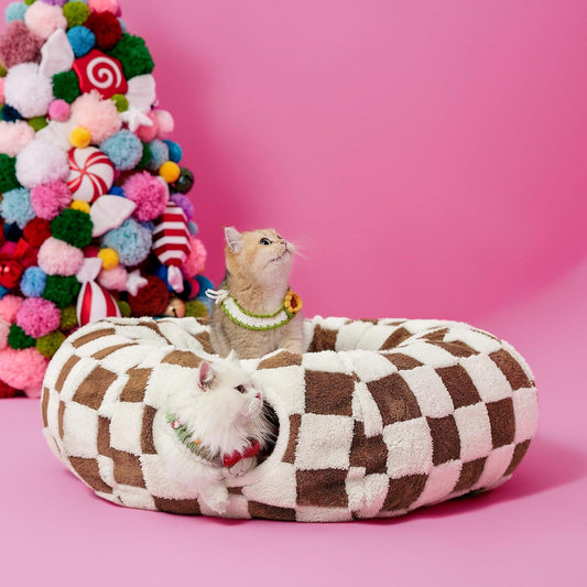 Coffee brown daisy cat tunnel bed