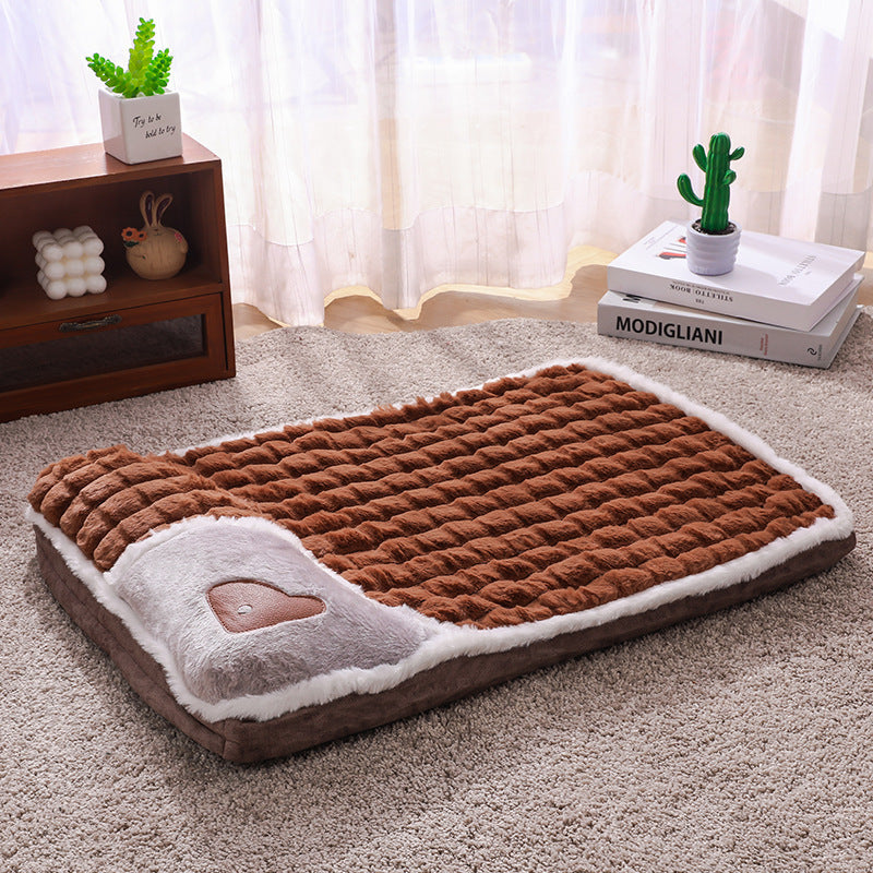 Thickened Pet Sofa Bed S Size 40x25cm Coffee Dog Mat with Integrated Pillow Soft Washable Sleeping Pad for Dogs and Cats All Season Comfort