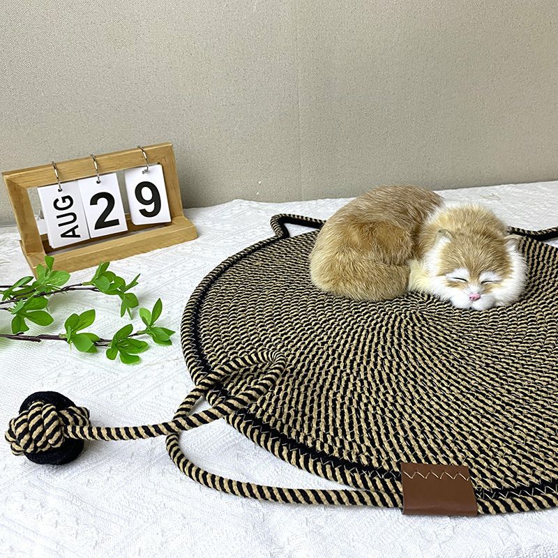 Black Cat Scratching Mat with Toy Ball - 50cm