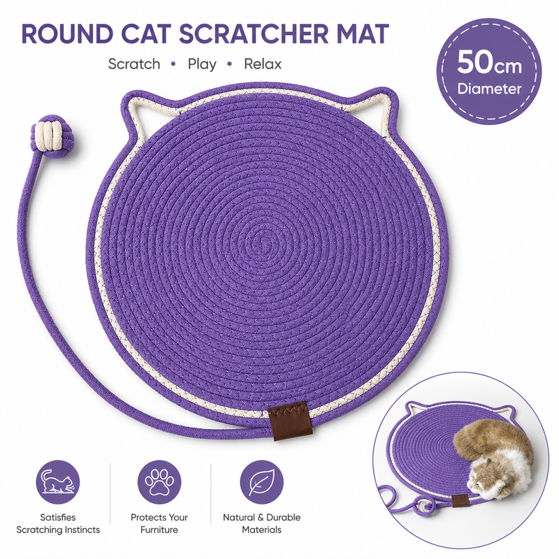 Purple Cat Scratching Mat with Toy Ball - 50cm