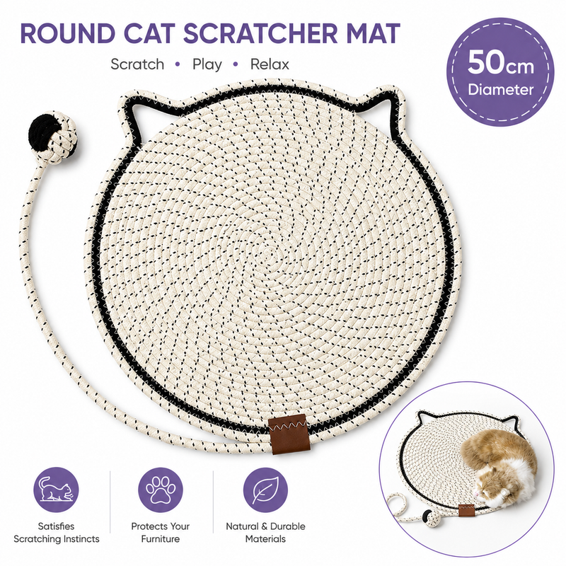 Beige Cat Scratching Mat with Toy Ball - 50cm