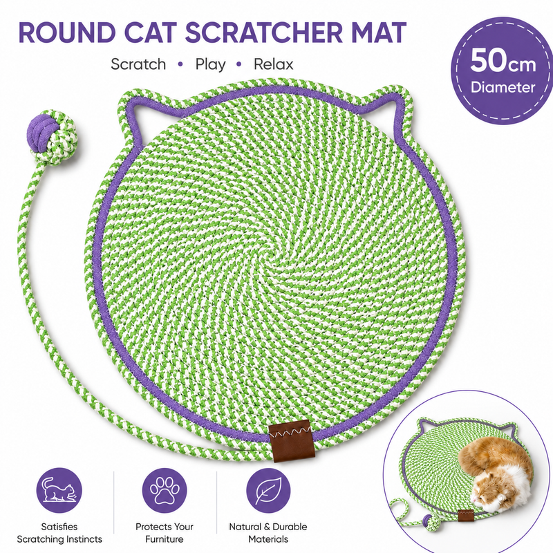 Green Cat Scratching Mat with Toy Ball - 50cm
