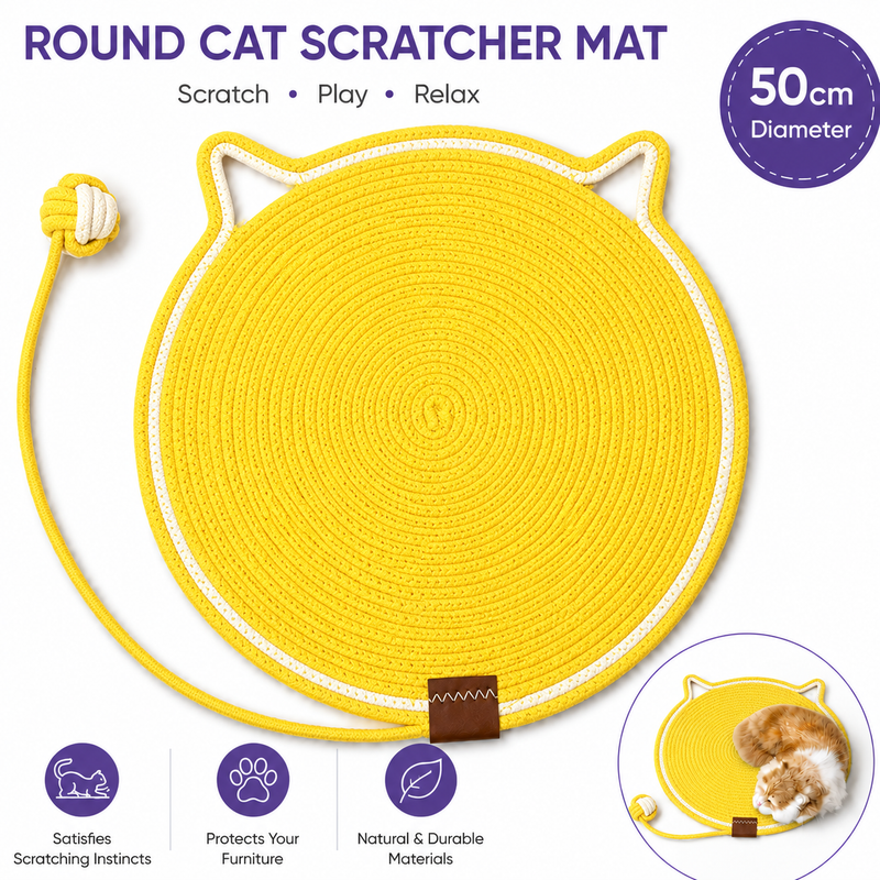 Yellow Cat Scratching Mat with Toy Ball - 50cm