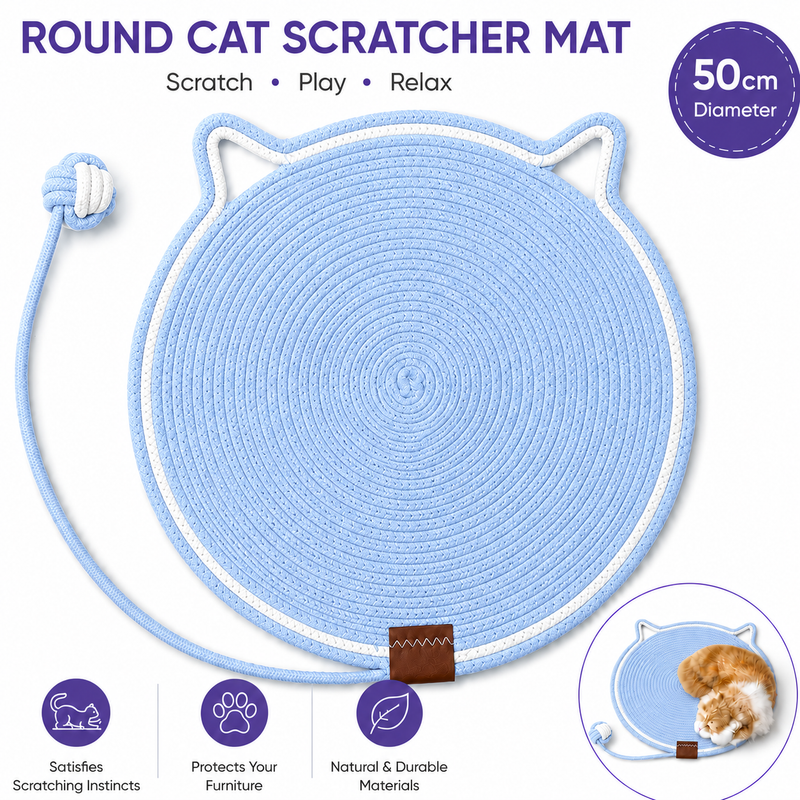Blue Cat Scratching Mat with Toy Ball - 50cm