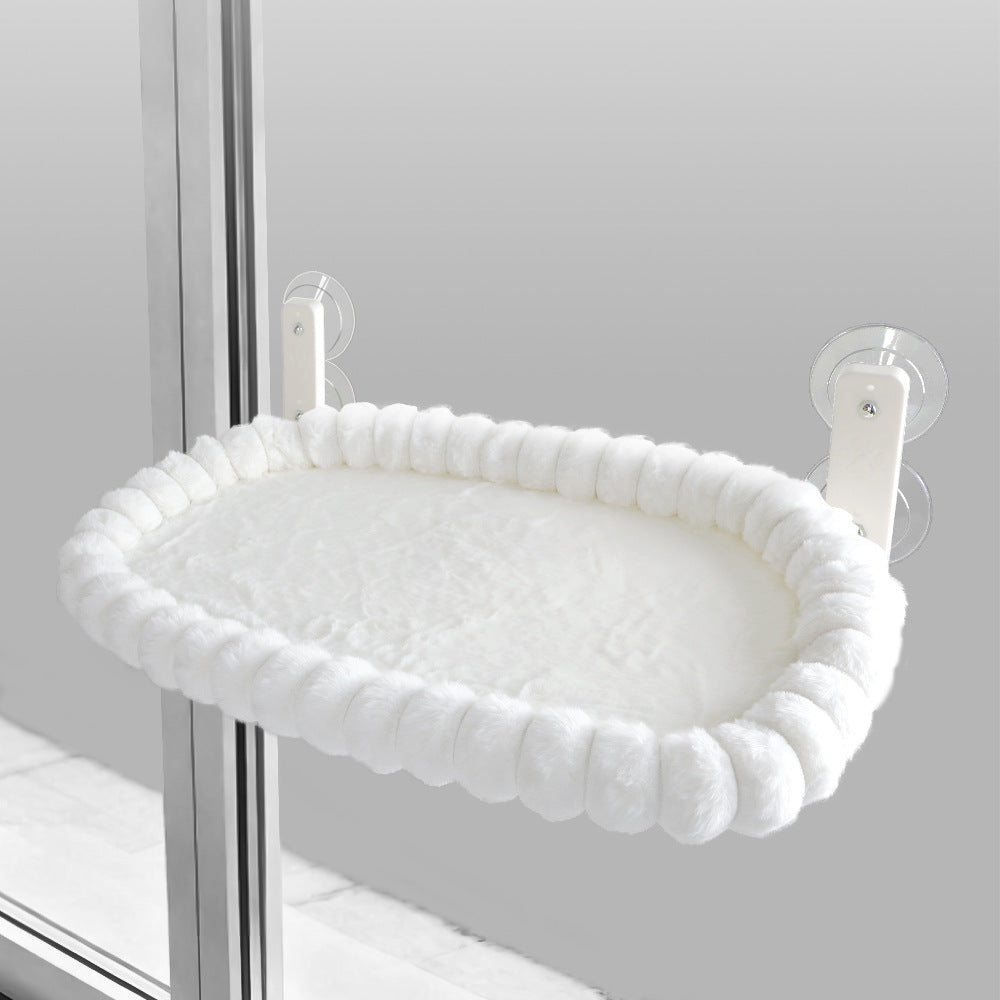 White plush cat window hammock