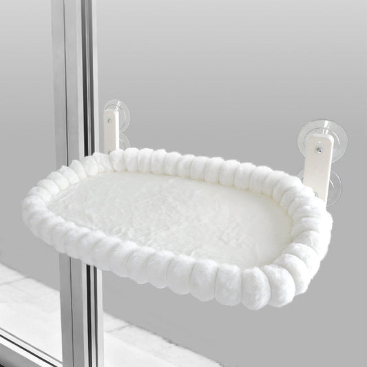 White plush cat window hammock
