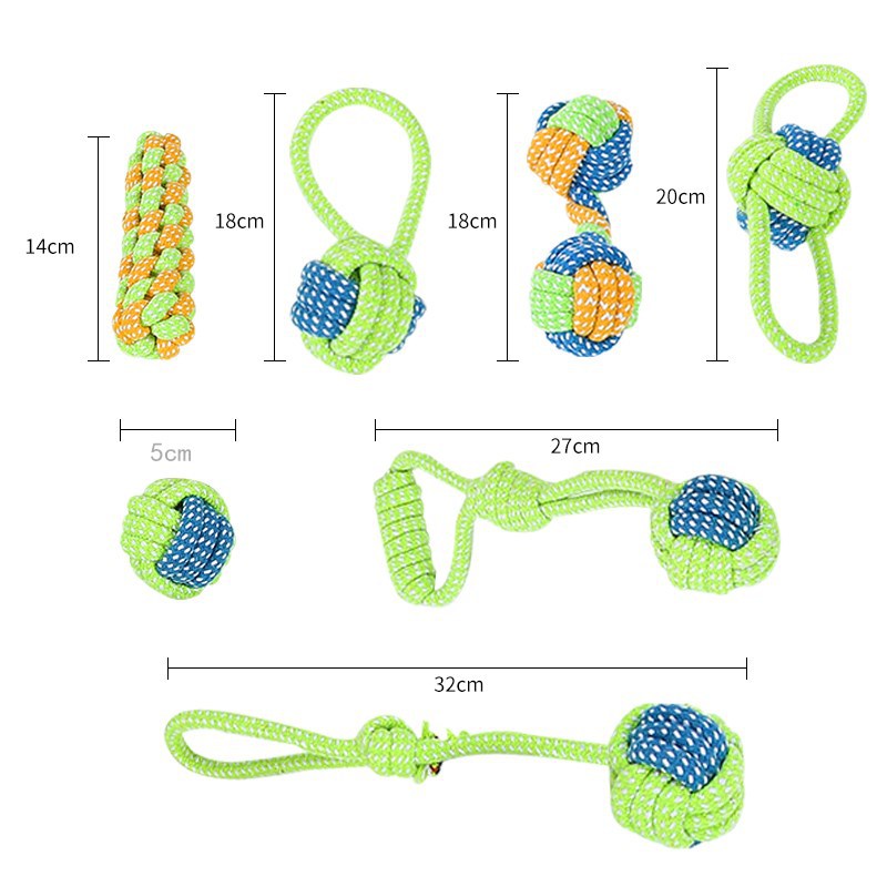 Green cotton rope dog toy set