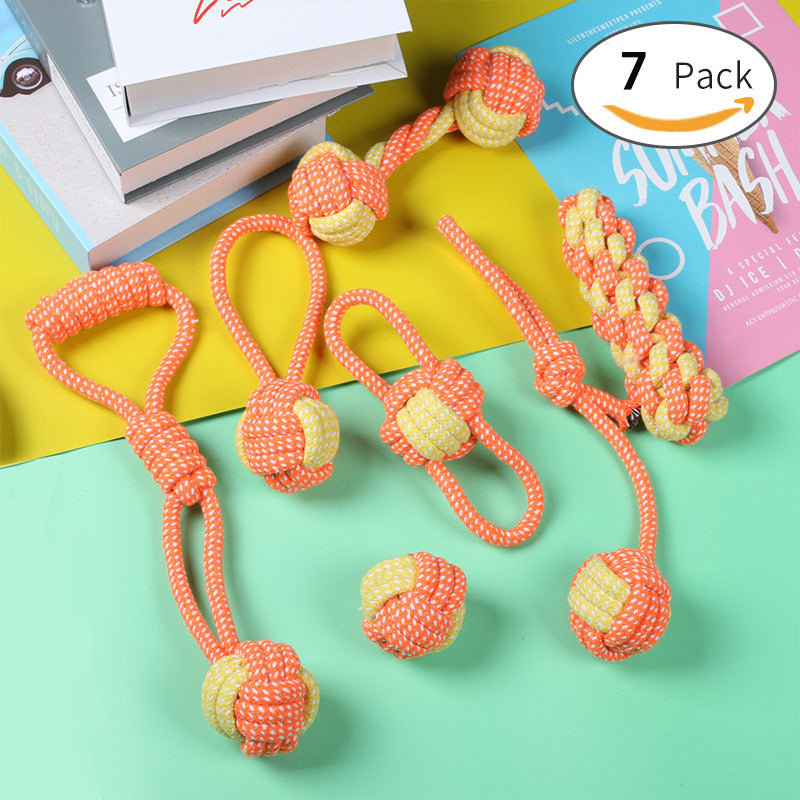 Orange-yellow cotton rope dog toy set