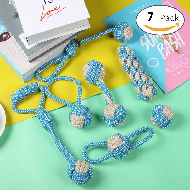 Blue-gray cotton rope dog toy set