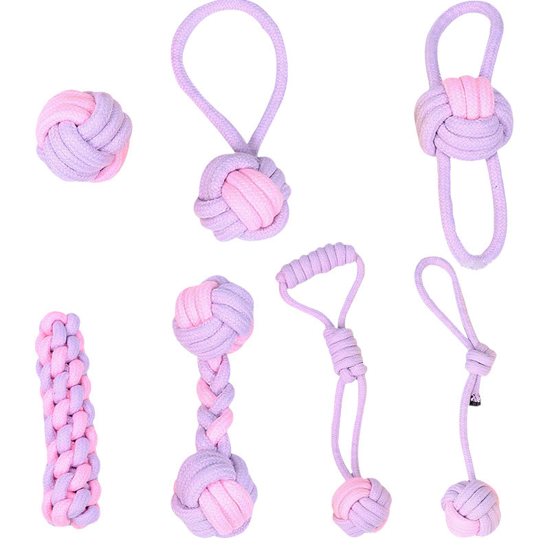 Purple and pink cotton rope dog toy set