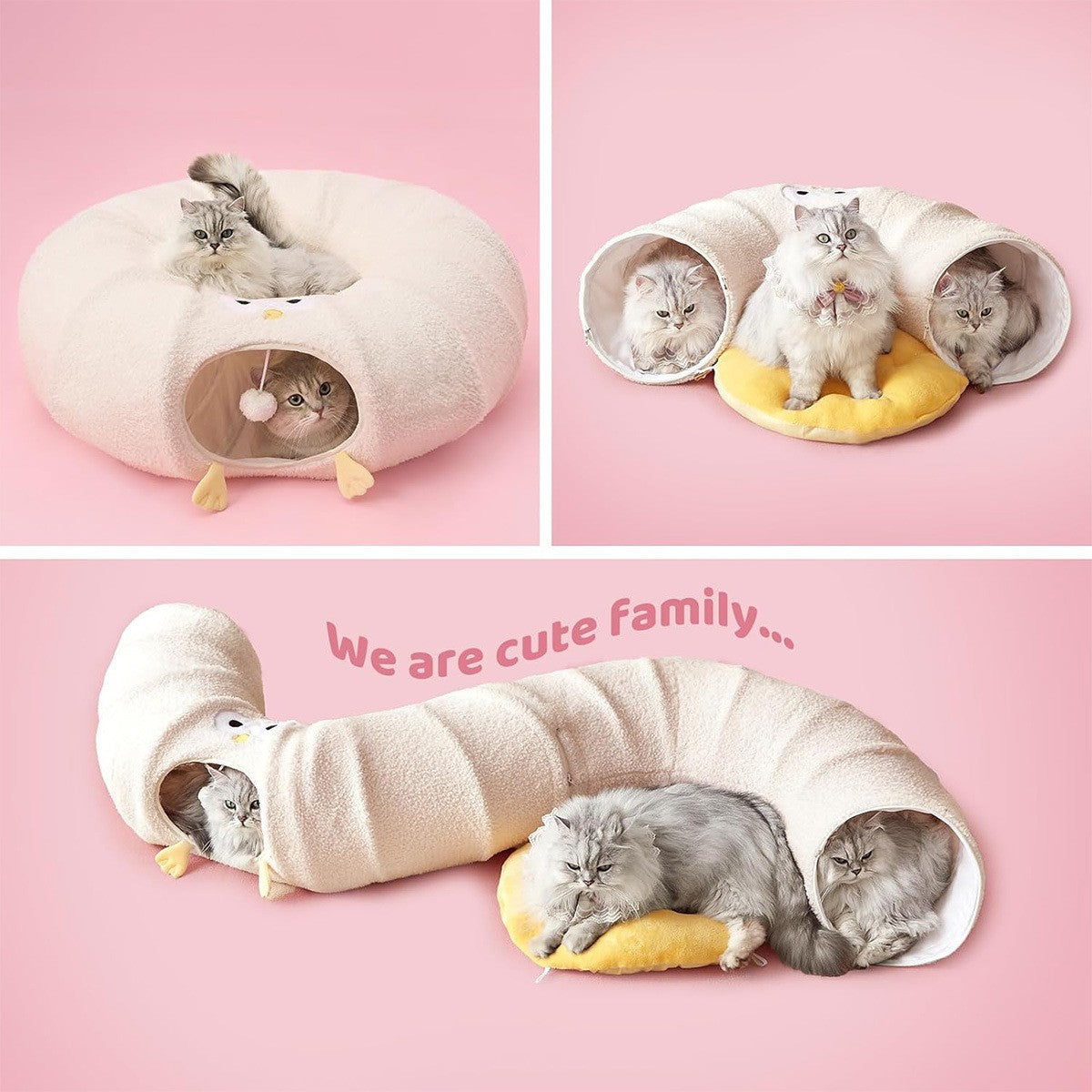 White foldable cat tunnel bed