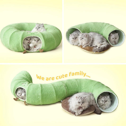 Green foldable cat tunnel bed