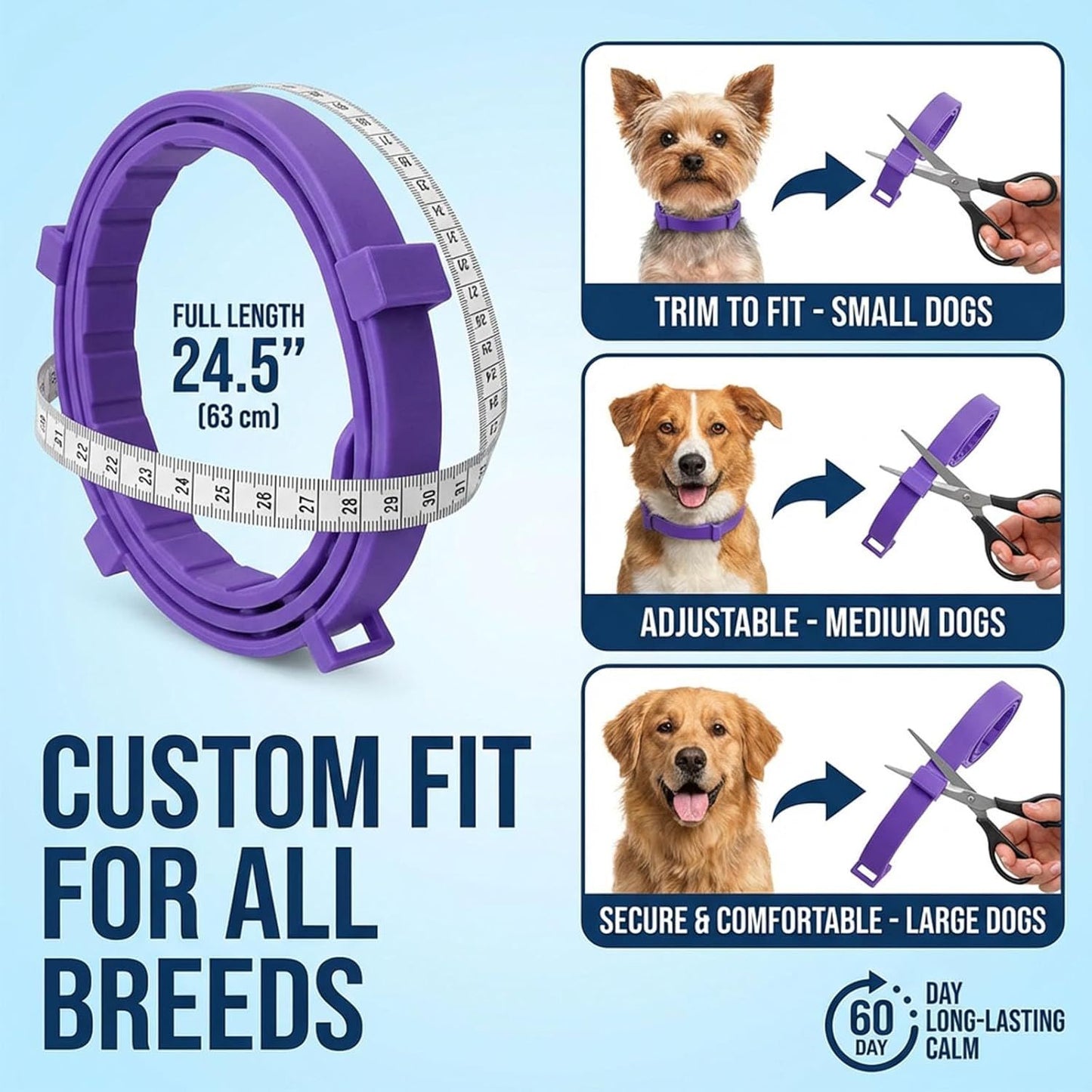 Orange Pet Calming Collar 4 Pack (63cm) - Waterproof Silicone Dog Collar Custom Fit for All Breeds - Anxiety Relief & Stress Reduction