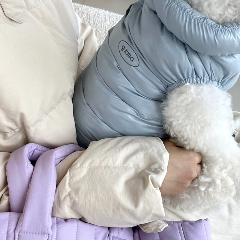 Blue quilted puffer jacket for dogs