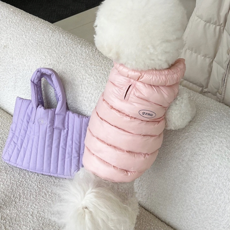 Blue L size Dog Winter Coat Quilted Puffer Jacket - Warm Cotton Padded Vest for Small Dogs, High Collar Pet Clothes for Chihuahua Yorkie Poodle Bichon Schnauzer, Lightweight Cold Weather Dog Apparel with Elastic Cuffs